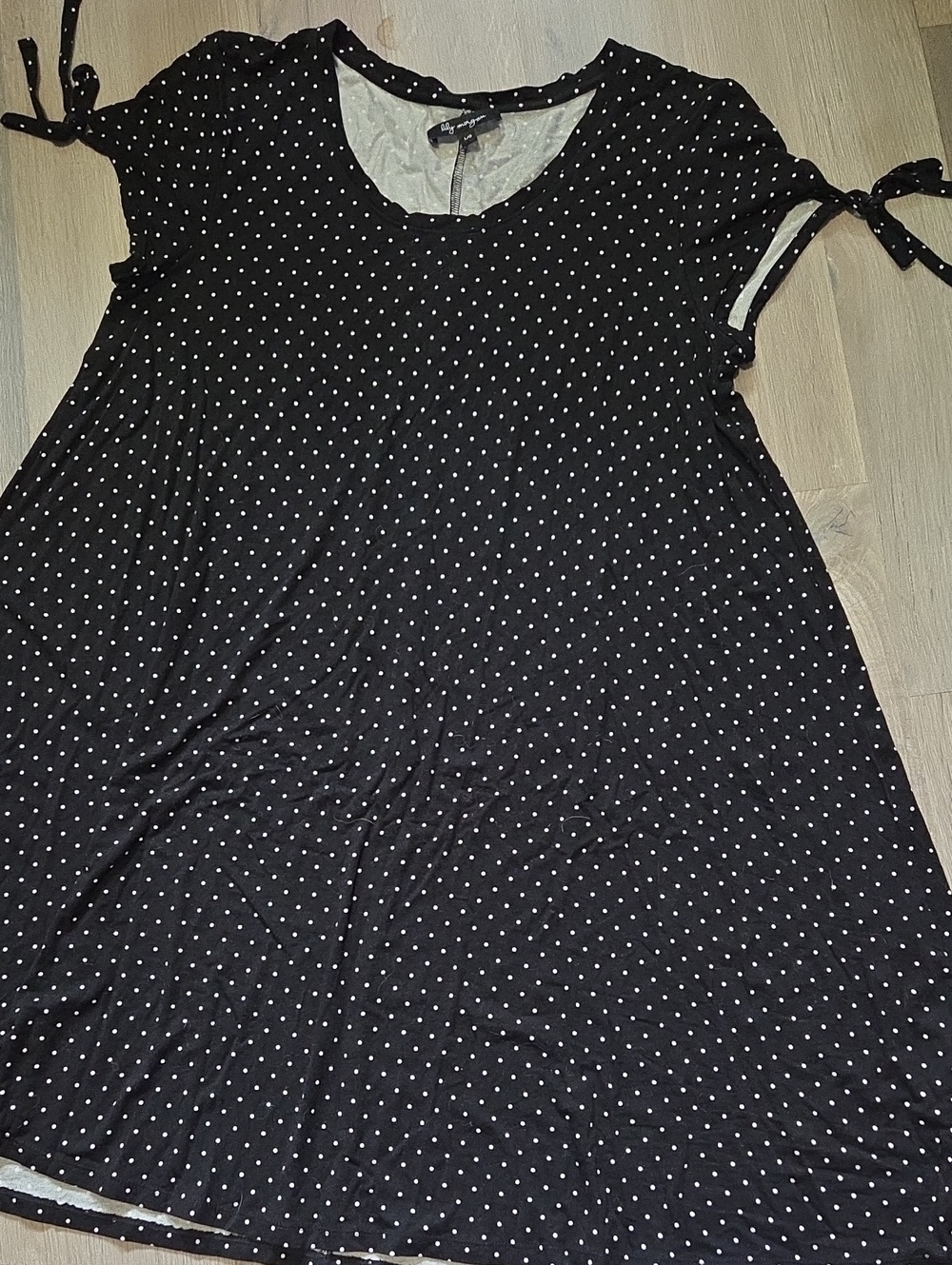 Black Polka Dot Midi Dress with Tie Sleeves